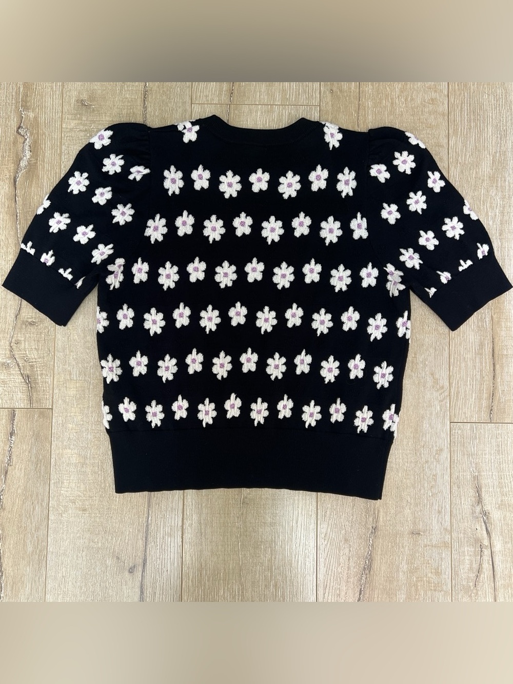Kate Spade marker floral Black Knit Puff Sleeve Sweater - Picture 2 of 4